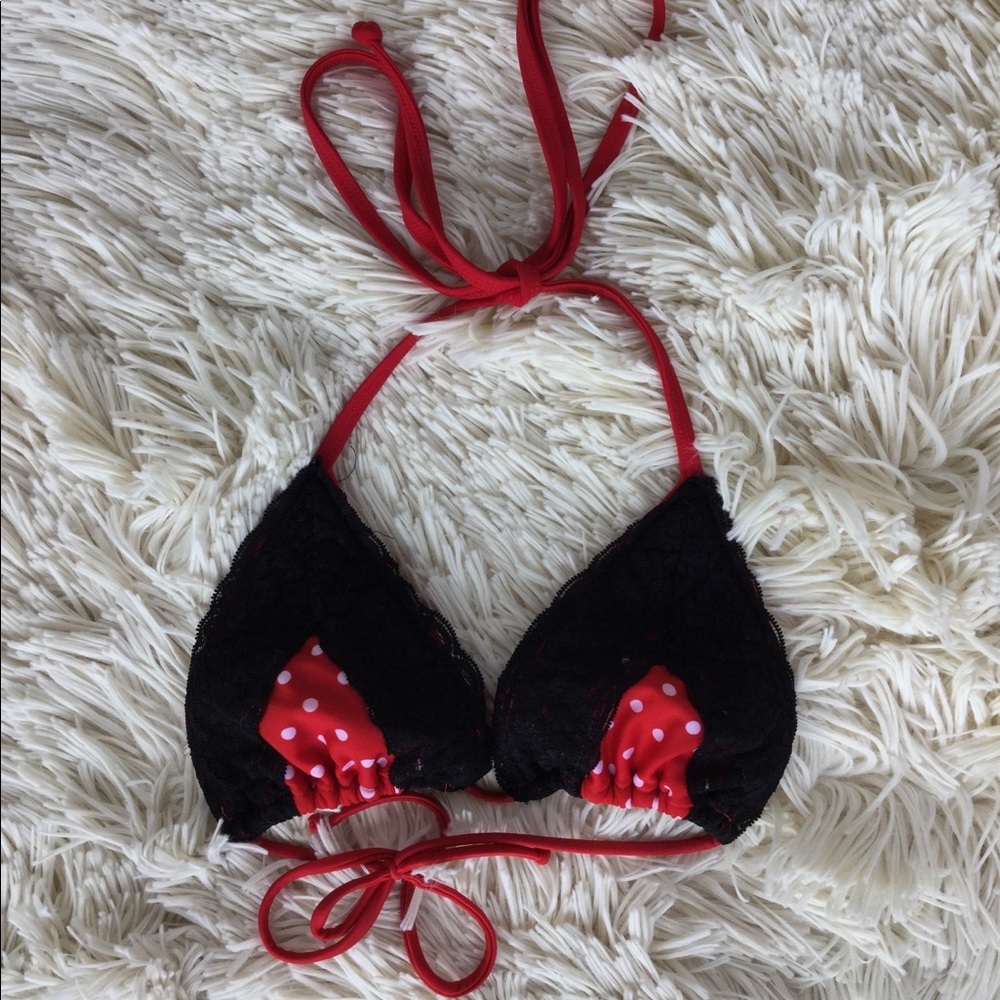 Black Lace & Red and White Polka Dot Bikini